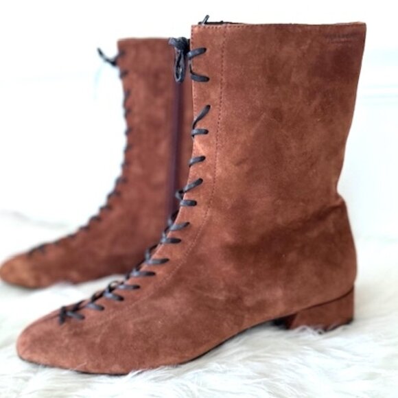 Vagabond Brown Suede Lace Up Boots Vintage Inspired Preppy Victorian Cottagecore - Picture 1 of 13